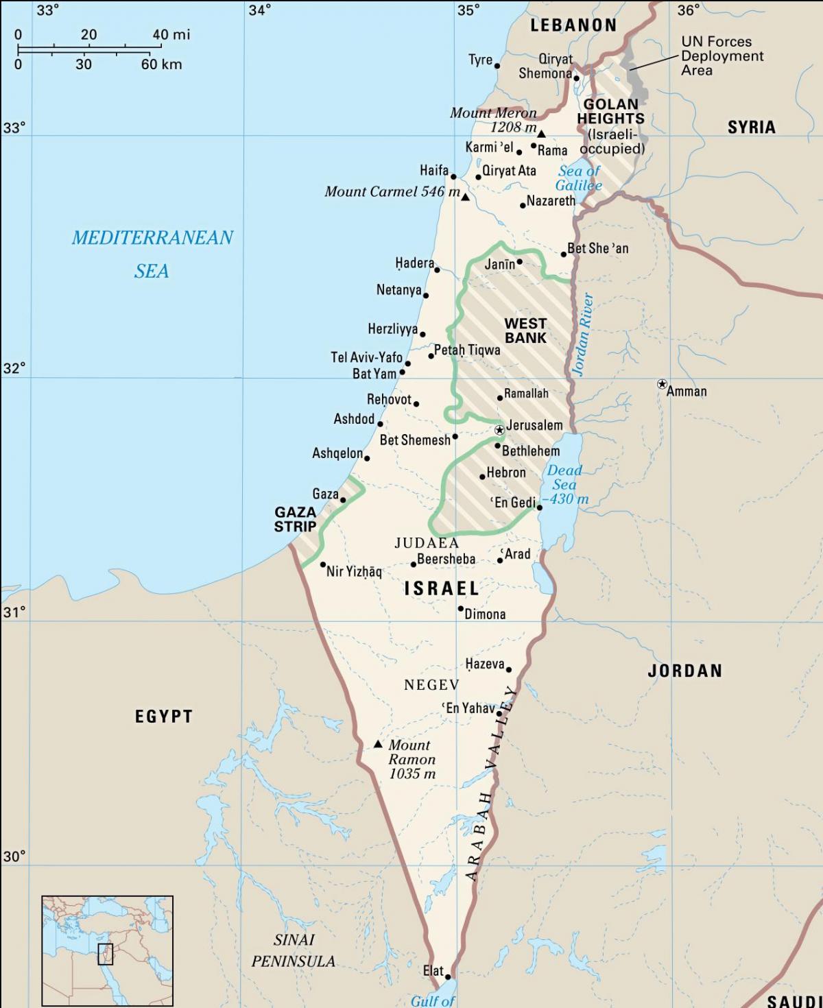 Karte von Israel mit den wichtigsten Städten